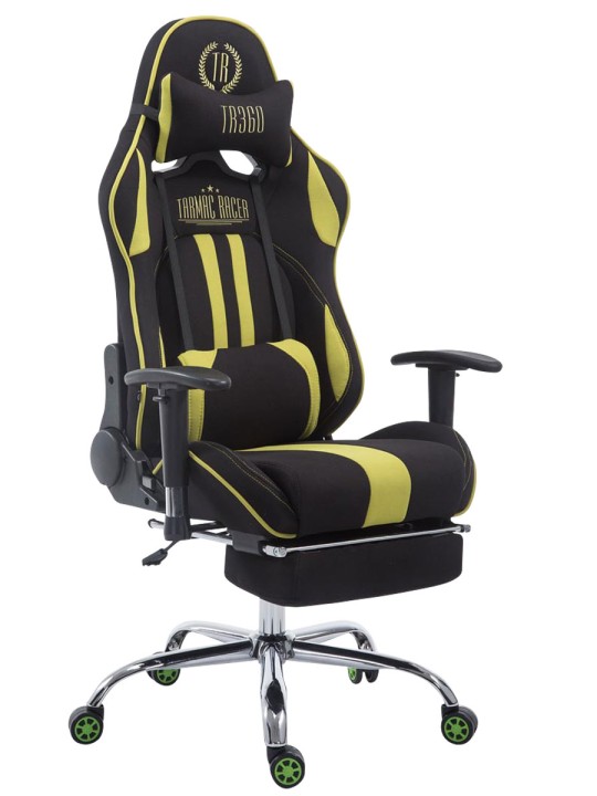 Silla de oficina Racing Limit V2 tela con reposapiés, negro/verde