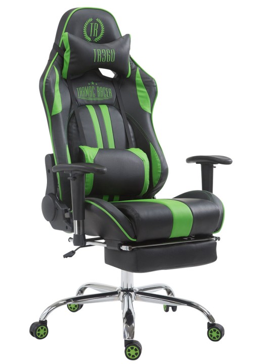 Silla de oficina Racing Limit V2 de cuero artificial con reposapiés, negro/verde