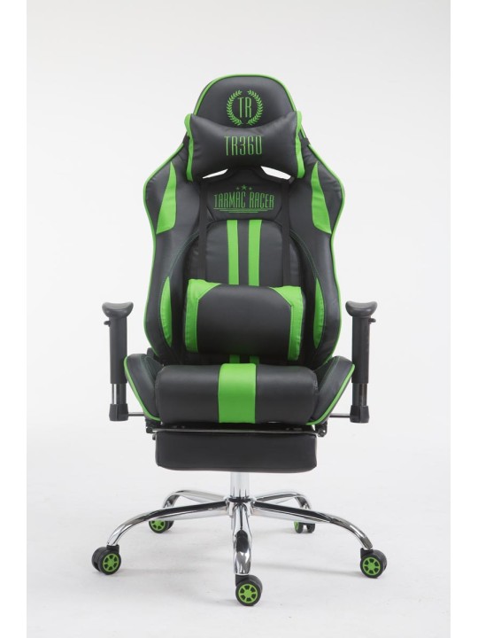 Silla de oficina Racing Limit V2 de cuero artificial con reposapiés, negro/verde