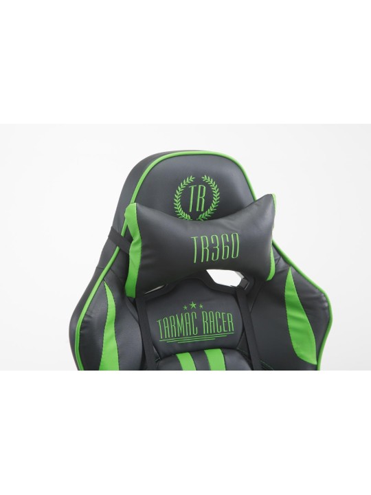 Silla de oficina Racing Limit V2 de cuero artificial con reposapiés, negro/verde