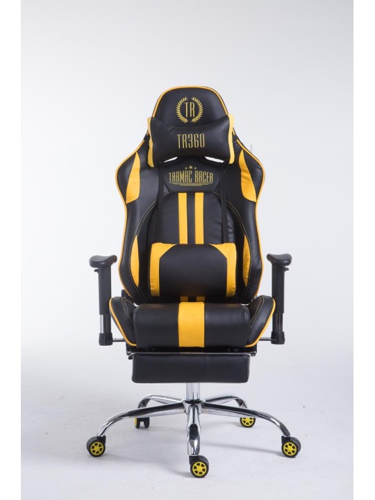 Silla de oficina Racing Limit V2 de cuero artificial con reposapiés, negro/amarillo