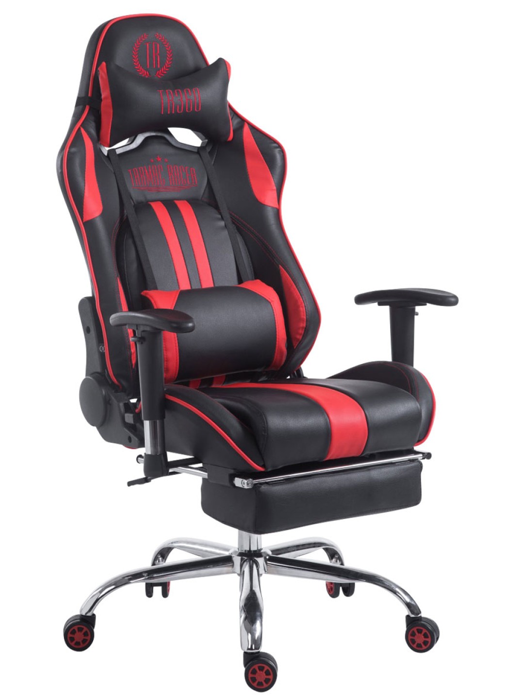 Silla de oficina Racing Limit V2 de cuero artificial con reposapiés, negro/rojo