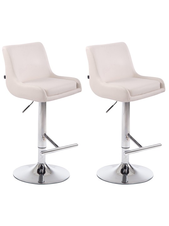 Juego de 2 taburetes de bar Club de piel sintética cromados, blanco
