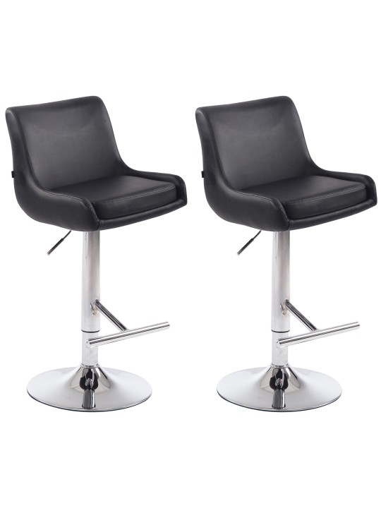 Juego de 2 taburetes de bar Club de piel sintética cromados, negro