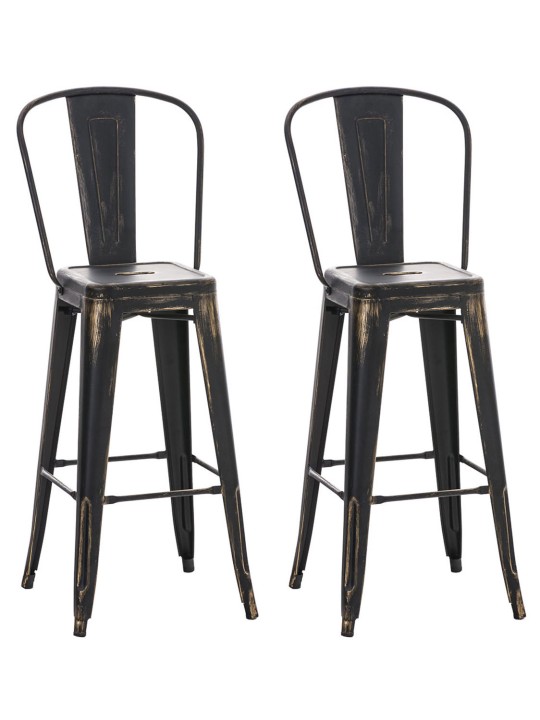 Juego de 2 taburetes de bar Aiden, negro-oro