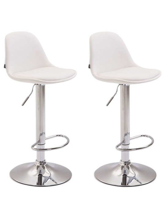 Juego de 2 taburetes de bar Kiel totalmente tapizados en polipiel cromado, blanco Juego de 2 taburetes de bar Kiel totalmente tapizados en polipiel cromado, blanco