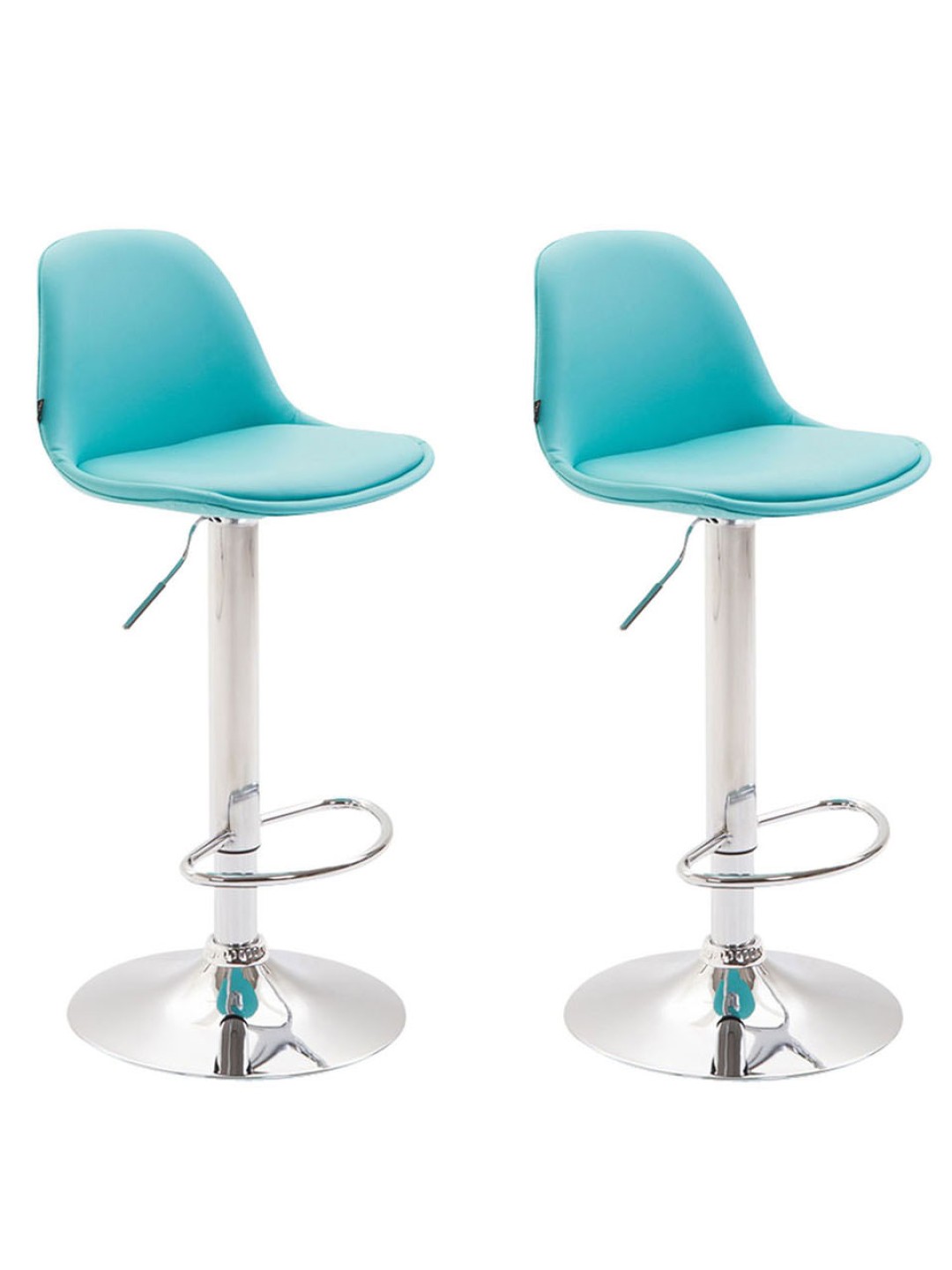 Juego de 2 taburetes de bar Kiel totalmente tapizados en polipiel cromado, azul