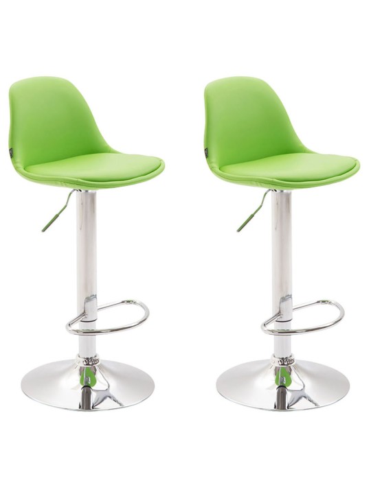 Juego de 2 taburetes de bar Kiel totalmente tapizados en polipiel cromado, verde Juego de 2 taburetes de bar Kiel totalmente tapizados en polipiel cromado, verde