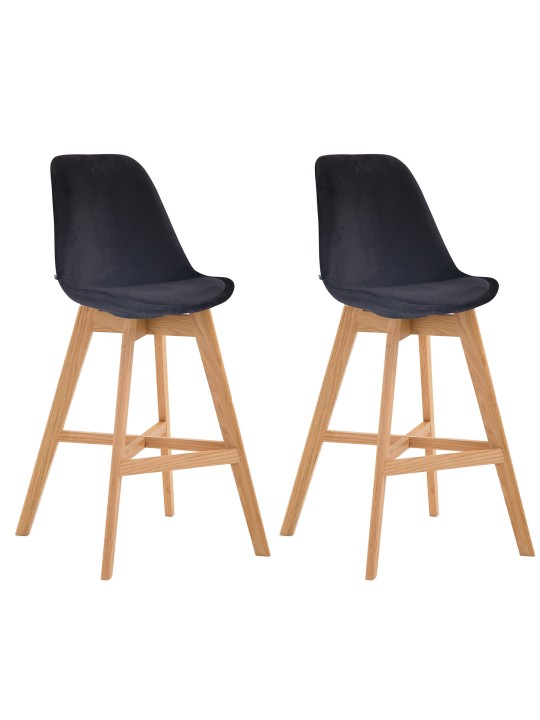 Juego de 2 taburetes de bar Cannes terciopelo natural, negro Juego de 2 taburetes de bar Cannes terciopelo natural, negro