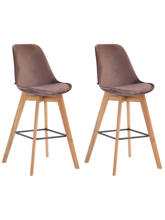 Juego de 2 taburetes de bar Metz terciopelo natural, marrón