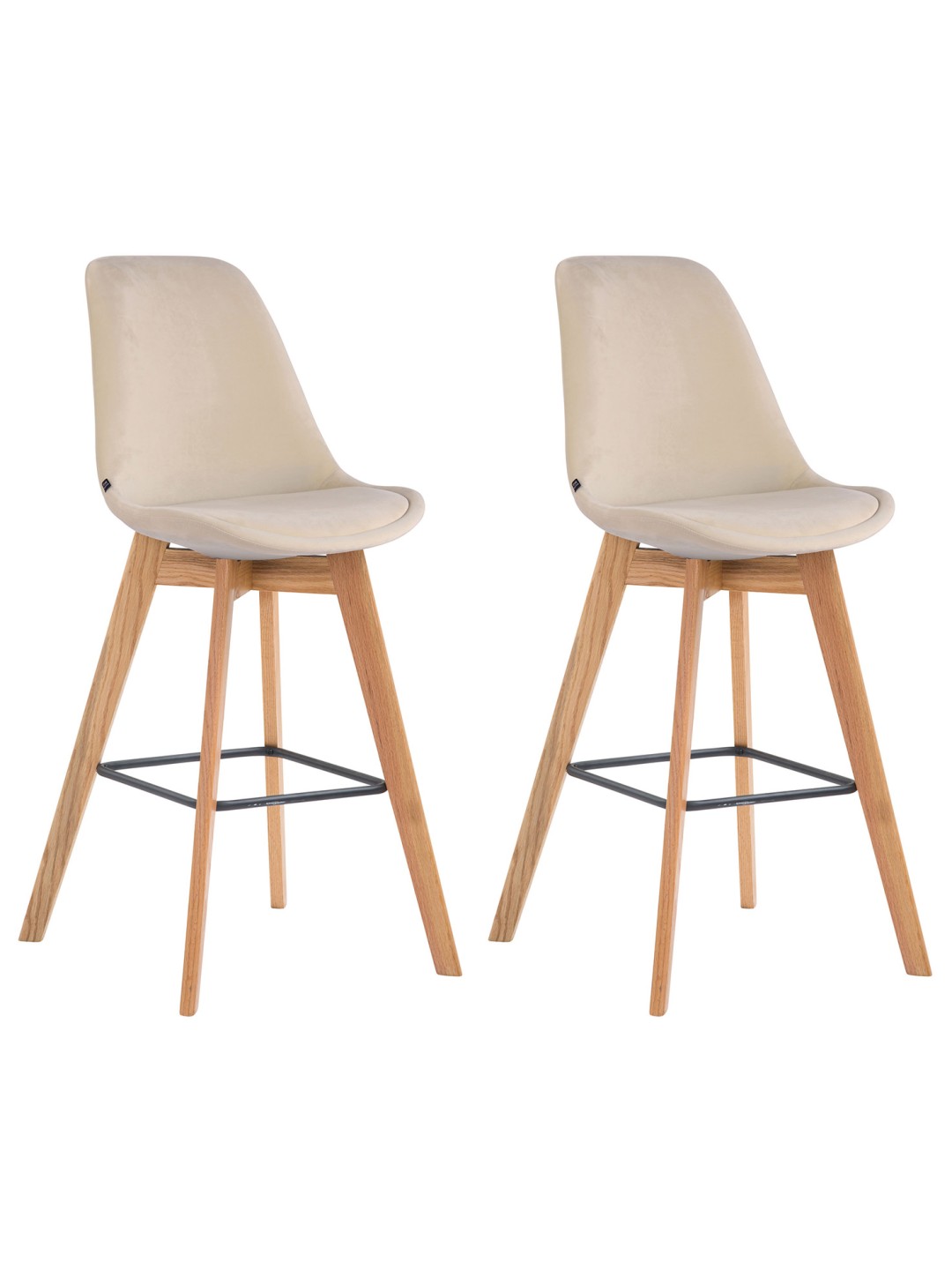 Juego de 2 taburetes de bar Metz terciopelo natural, crema