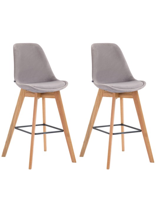 Juego de 2 taburetes de bar Metz terciopelo natural, gris