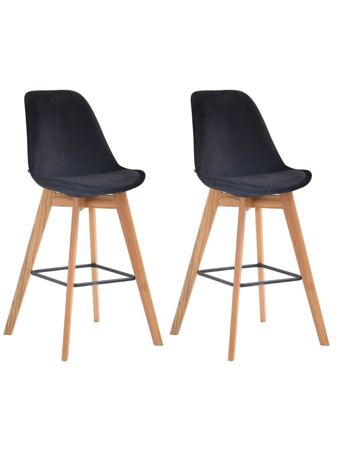 Juego de 2 taburetes de bar Metz terciopelo natural, negro