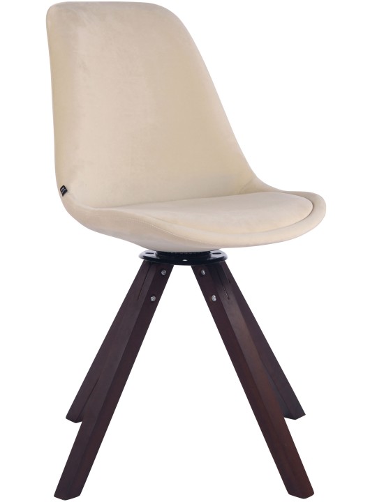 Silla de comedor Troyes terciopelo cuadrado nogal, crema