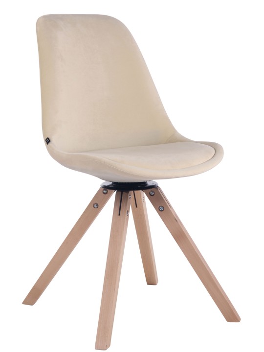 Silla de comedor Troyes cuadrada de terciopelo natural, crema