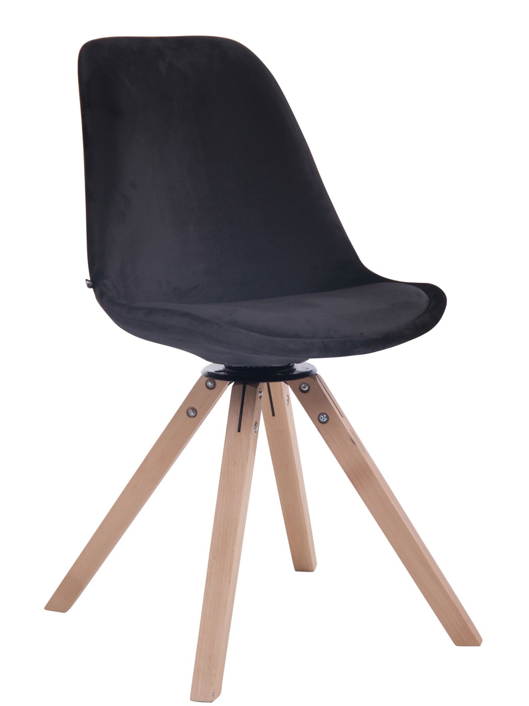 Silla de comedor Troyes cuadrada de terciopelo natural, negro