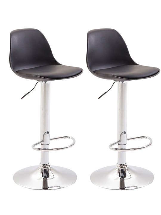 Juego de 2 taburetes de bar Kiel plástico cromado, negro Juego de 2 taburetes de bar Kiel plástico cromado, negro