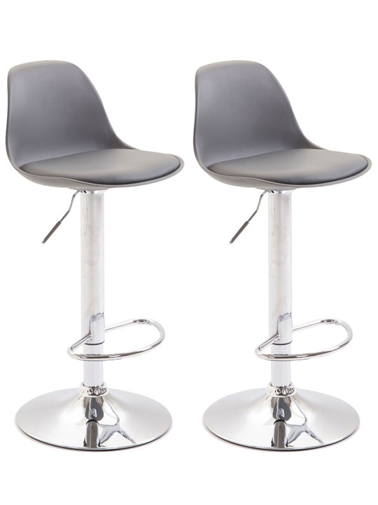 Juego de 2 taburetes de bar Kiel plástico cromado, gris Juego de 2 taburetes de bar Kiel plástico cromado, gris