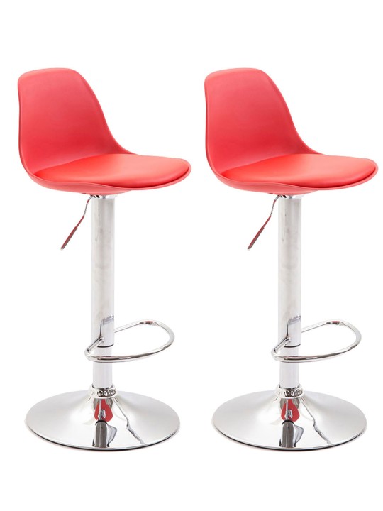 Juego de 2 taburetes de bar Kiel plástico cromado, rojo