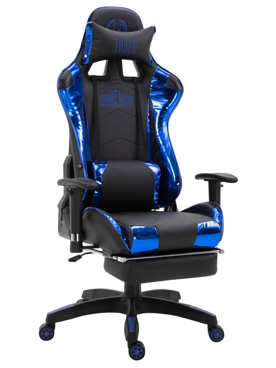 Silla de oficina Racing Turbo con reposapiés brillante, negro/azul