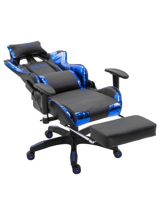 Silla de oficina Racing Turbo con reposapiés brillante, negro/azul