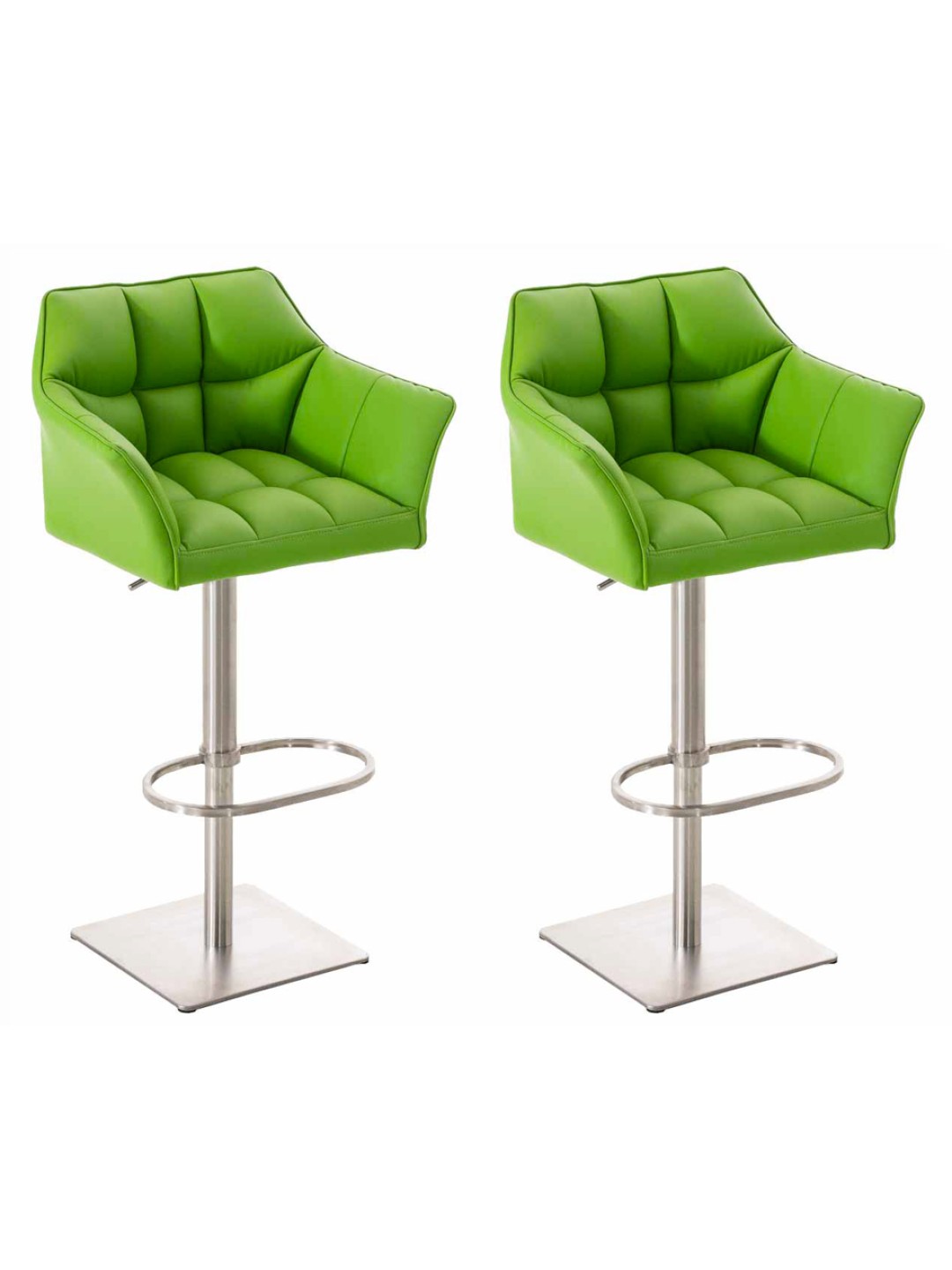 Juego de 2 taburetes de bar Damaso piel sintética acero inoxidable, verde