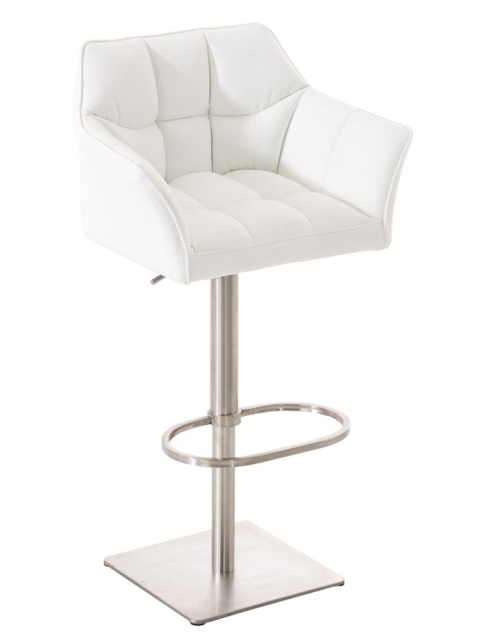 Juego de 2 taburetes de bar Damaso piel sintética acero inoxidable, blanco