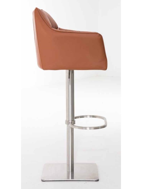Juego de 2 taburetes de bar Damaso piel sintética acero inoxidable, marrón claro