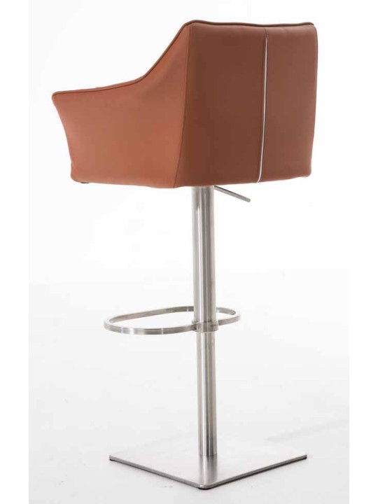 Juego de 2 taburetes de bar Damaso piel sintética acero inoxidable, marrón claro