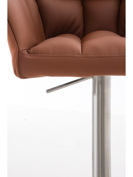 Juego de 2 taburetes de bar Damaso piel sintética acero inoxidable, marrón claro