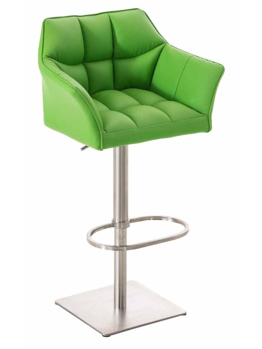 Juego de 2 taburetes de bar Damaso piel sintética acero inoxidable, verde