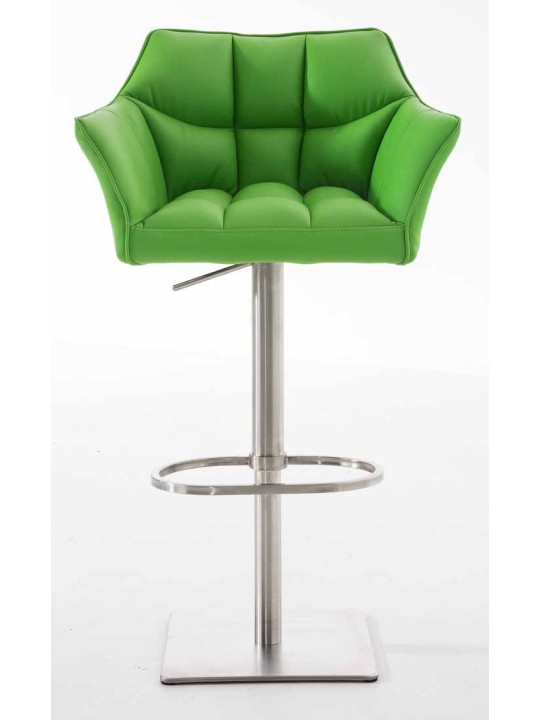 Juego de 2 taburetes de bar Damaso piel sintética acero inoxidable, verde
