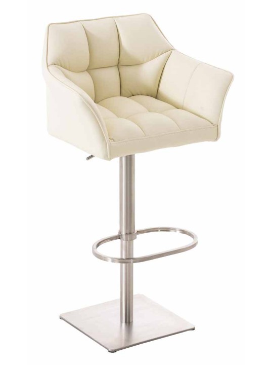 Juego de 2 taburetes de bar Damaso piel sintética acero inoxidable, crema