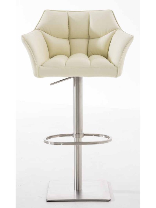Juego de 2 taburetes de bar Damaso piel sintética acero inoxidable, crema