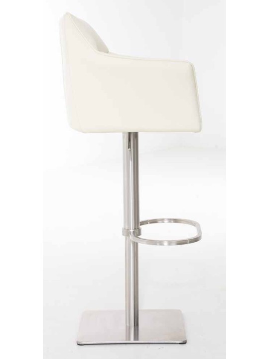 Juego de 2 taburetes de bar Damaso piel sintética acero inoxidable, crema