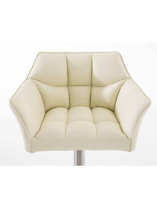 Juego de 2 taburetes de bar Damaso piel sintética acero inoxidable, crema