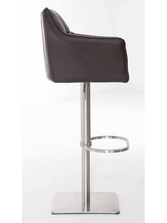 Juego de 2 taburetes de bar Damaso piel sintética acero inoxidable, marrón