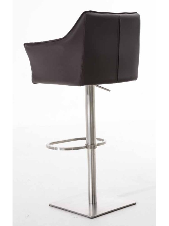 Juego de 2 taburetes de bar Damaso piel sintética acero inoxidable, marrón