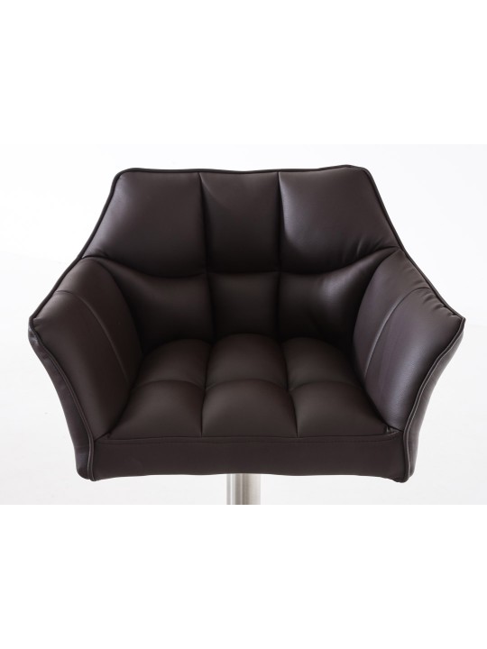 Juego de 2 taburetes de bar Damaso piel sintética acero inoxidable, marrón