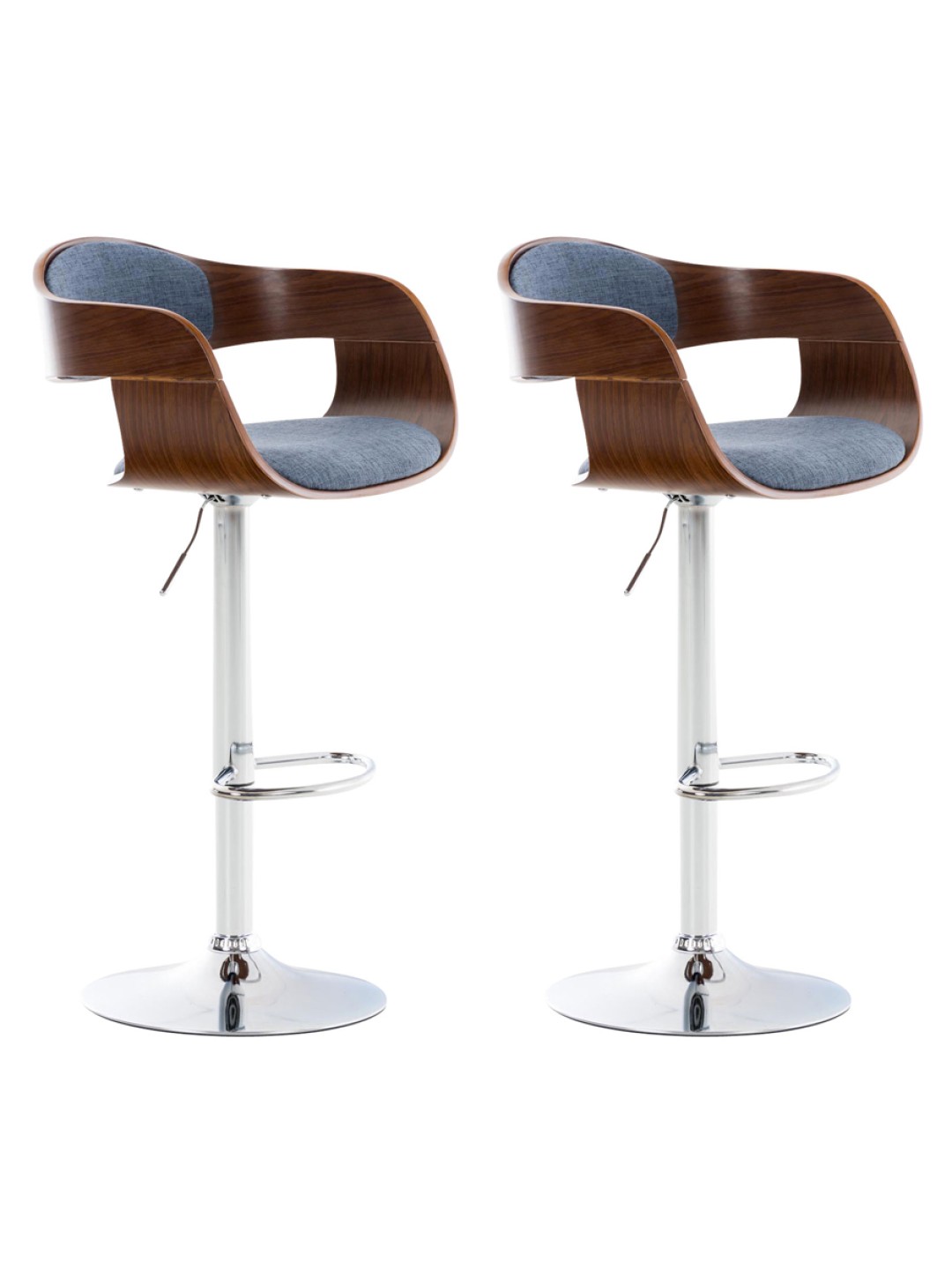 Juego de 2 taburetes de bar Kingston C tela, nogal/azul