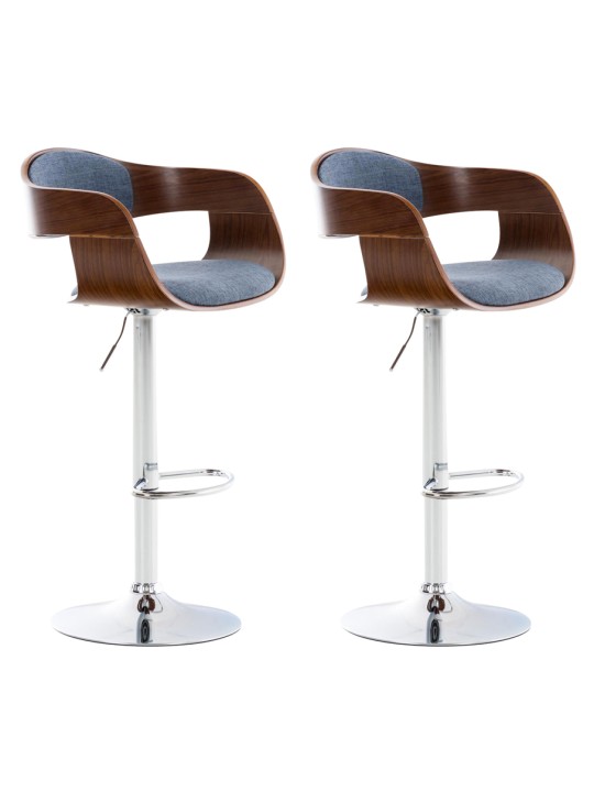 Juego de 2 taburetes de bar Kingston C tela, nogal/azul