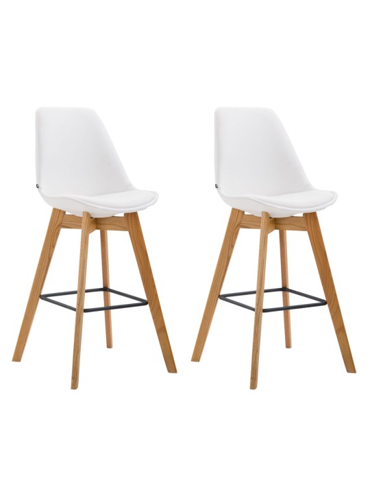 Juego de 2 taburetes de bar Metz piel sintética natural, blanco