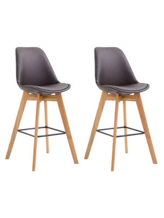 Juego de 2 taburetes de bar Metz piel sintética natural, marrón