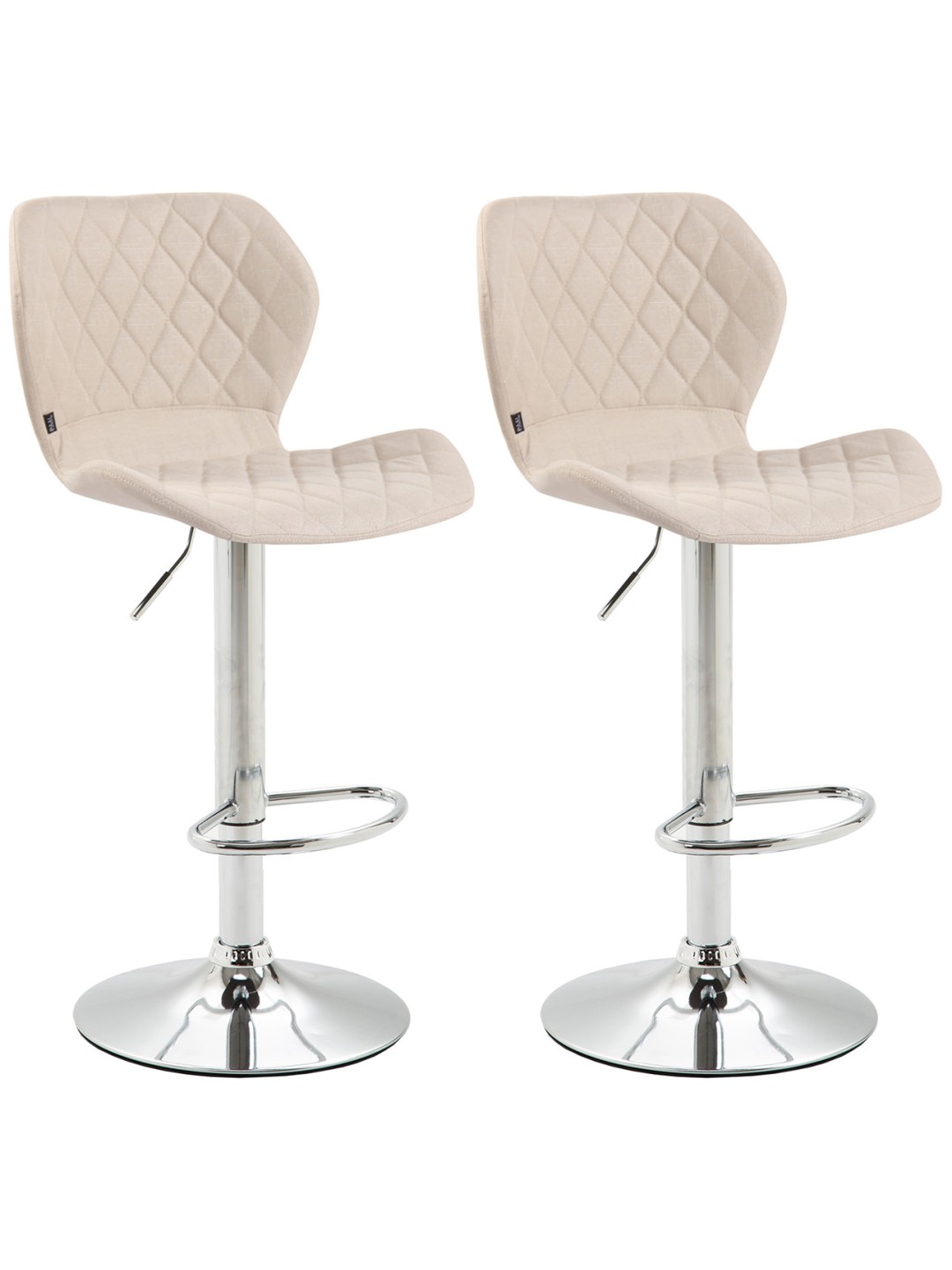 Juego de 2 taburetes de bar de tela de corcho cromado, crema