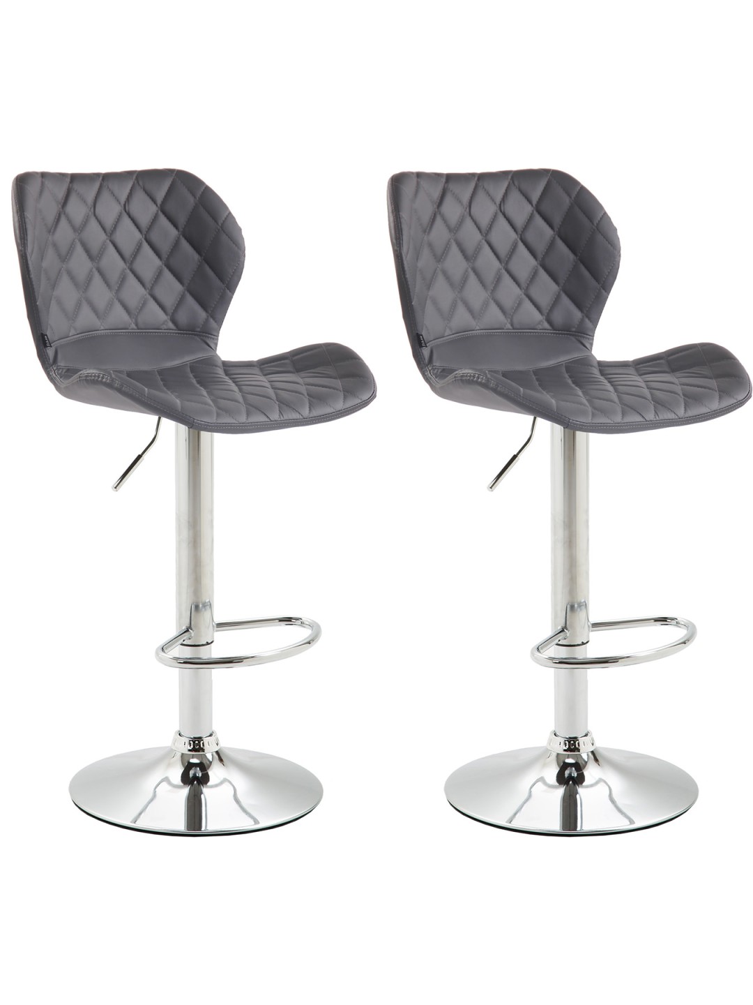 Juego de 2 taburetes de bar de corcho y piel sintética cromados, gris