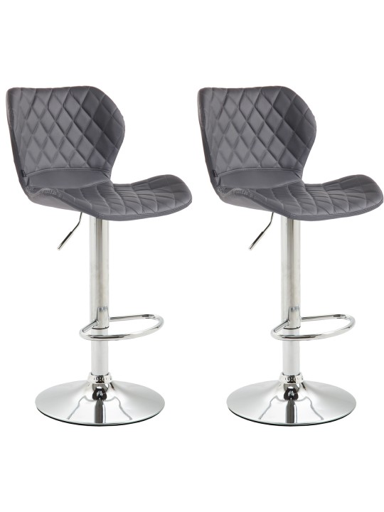 Juego de 2 taburetes de bar de corcho y piel sintética cromados, gris