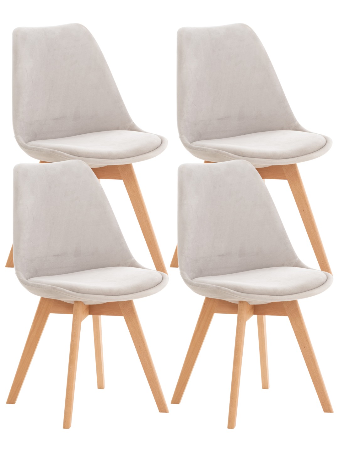 Conjunto 4 sillas Linares terciopelo, gris claro