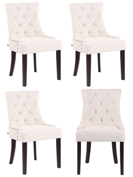 Juego de 4 sillas de comedor Aberdeen terciopelo antiguo, crema