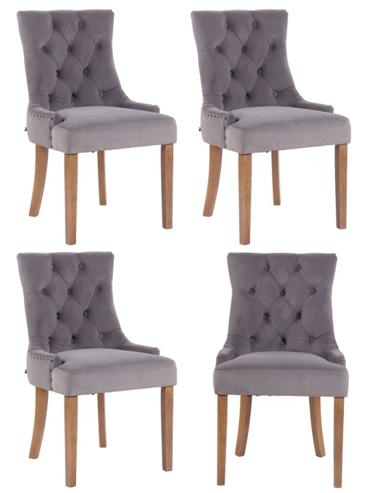 Juego de 4 sillas de comedor Aberdeen terciopelo antiguo-claro, gris