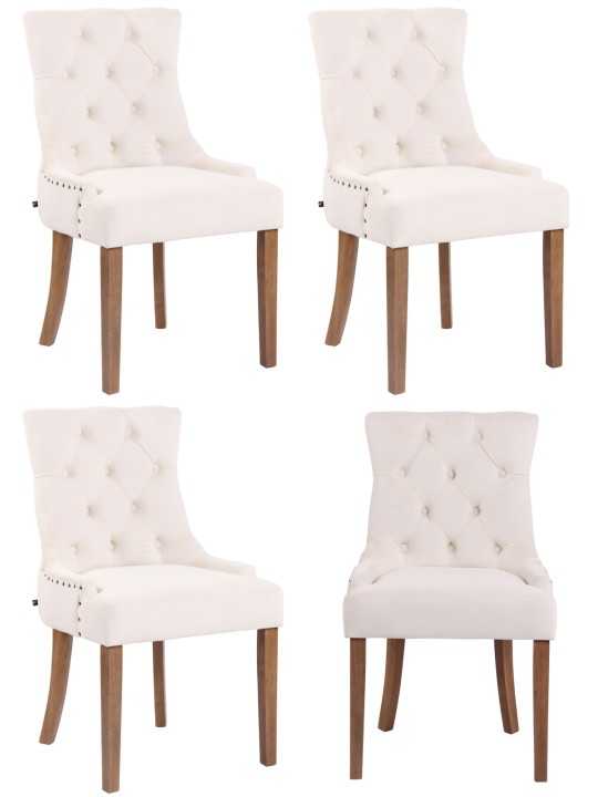 Juego de 4 sillas de comedor Aberdeen terciopelo antiguo-claro, crema